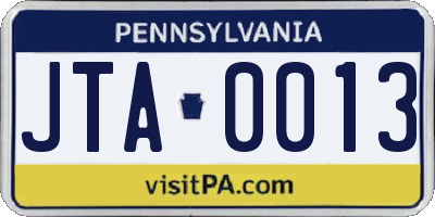 PA license plate JTA0013