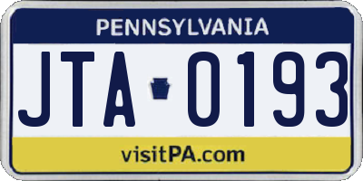 PA license plate JTA0193