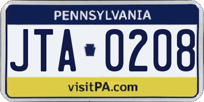 PA license plate JTA0208