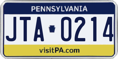PA license plate JTA0214
