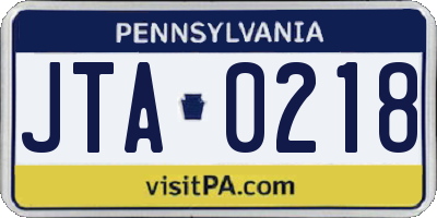 PA license plate JTA0218