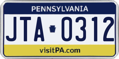PA license plate JTA0312