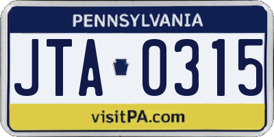 PA license plate JTA0315