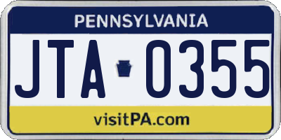 PA license plate JTA0355