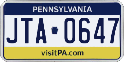 PA license plate JTA0647