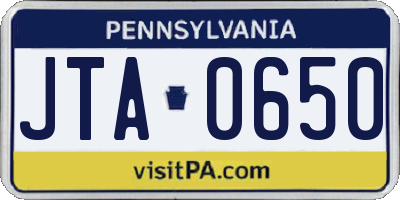 PA license plate JTA0650