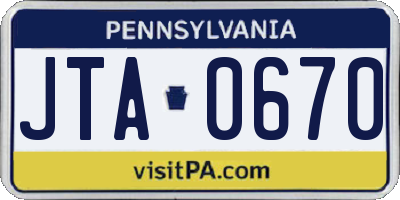 PA license plate JTA0670