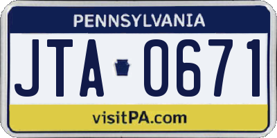 PA license plate JTA0671