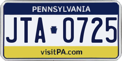 PA license plate JTA0725