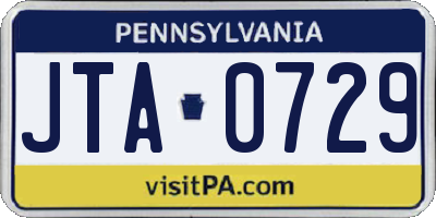 PA license plate JTA0729