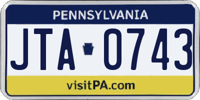 PA license plate JTA0743