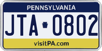 PA license plate JTA0802