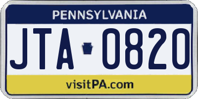 PA license plate JTA0820
