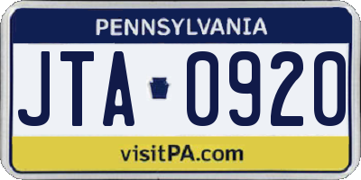 PA license plate JTA0920