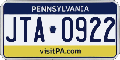PA license plate JTA0922