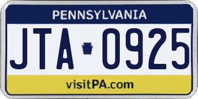 PA license plate JTA0925