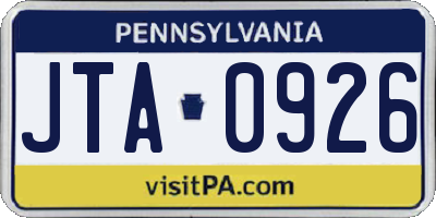 PA license plate JTA0926