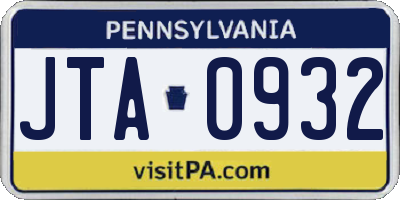 PA license plate JTA0932