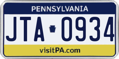 PA license plate JTA0934