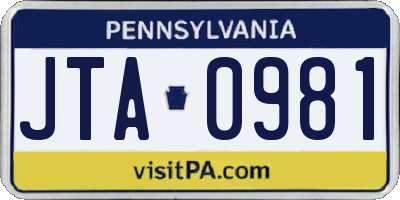 PA license plate JTA0981