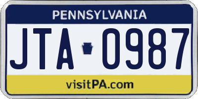 PA license plate JTA0987