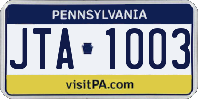 PA license plate JTA1003