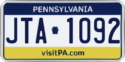 PA license plate JTA1092