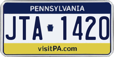 PA license plate JTA1420