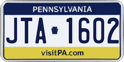 PA license plate JTA1602