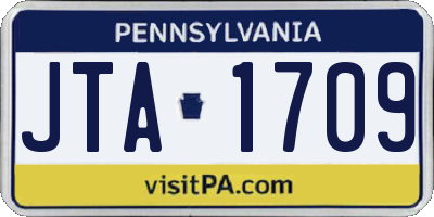 PA license plate JTA1709