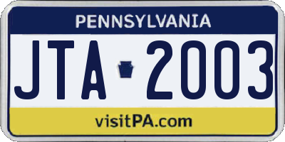 PA license plate JTA2003