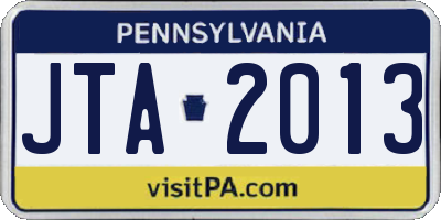 PA license plate JTA2013