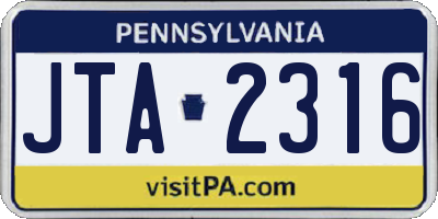 PA license plate JTA2316