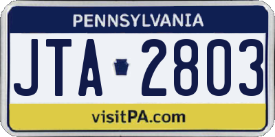 PA license plate JTA2803