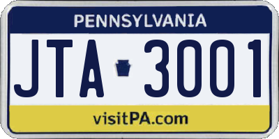 PA license plate JTA3001
