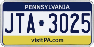 PA license plate JTA3025