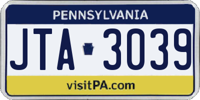 PA license plate JTA3039