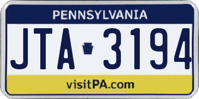PA license plate JTA3194