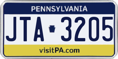 PA license plate JTA3205