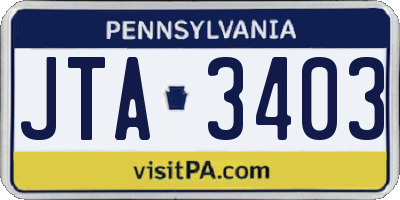 PA license plate JTA3403