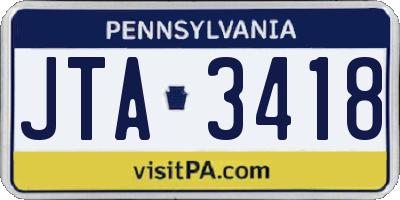 PA license plate JTA3418