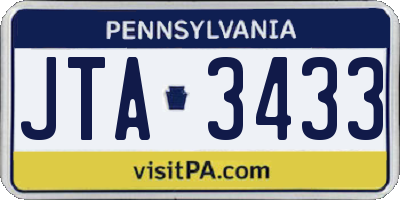 PA license plate JTA3433