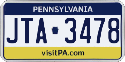 PA license plate JTA3478