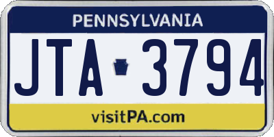 PA license plate JTA3794