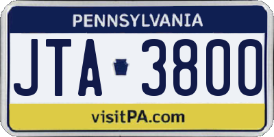 PA license plate JTA3800