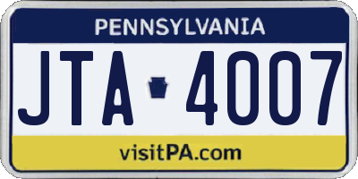 PA license plate JTA4007