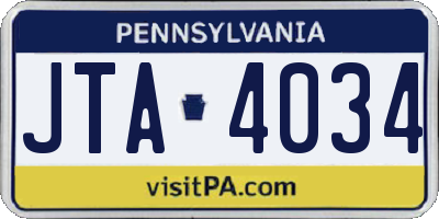 PA license plate JTA4034