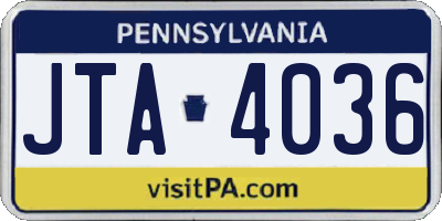 PA license plate JTA4036