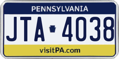 PA license plate JTA4038