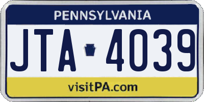PA license plate JTA4039